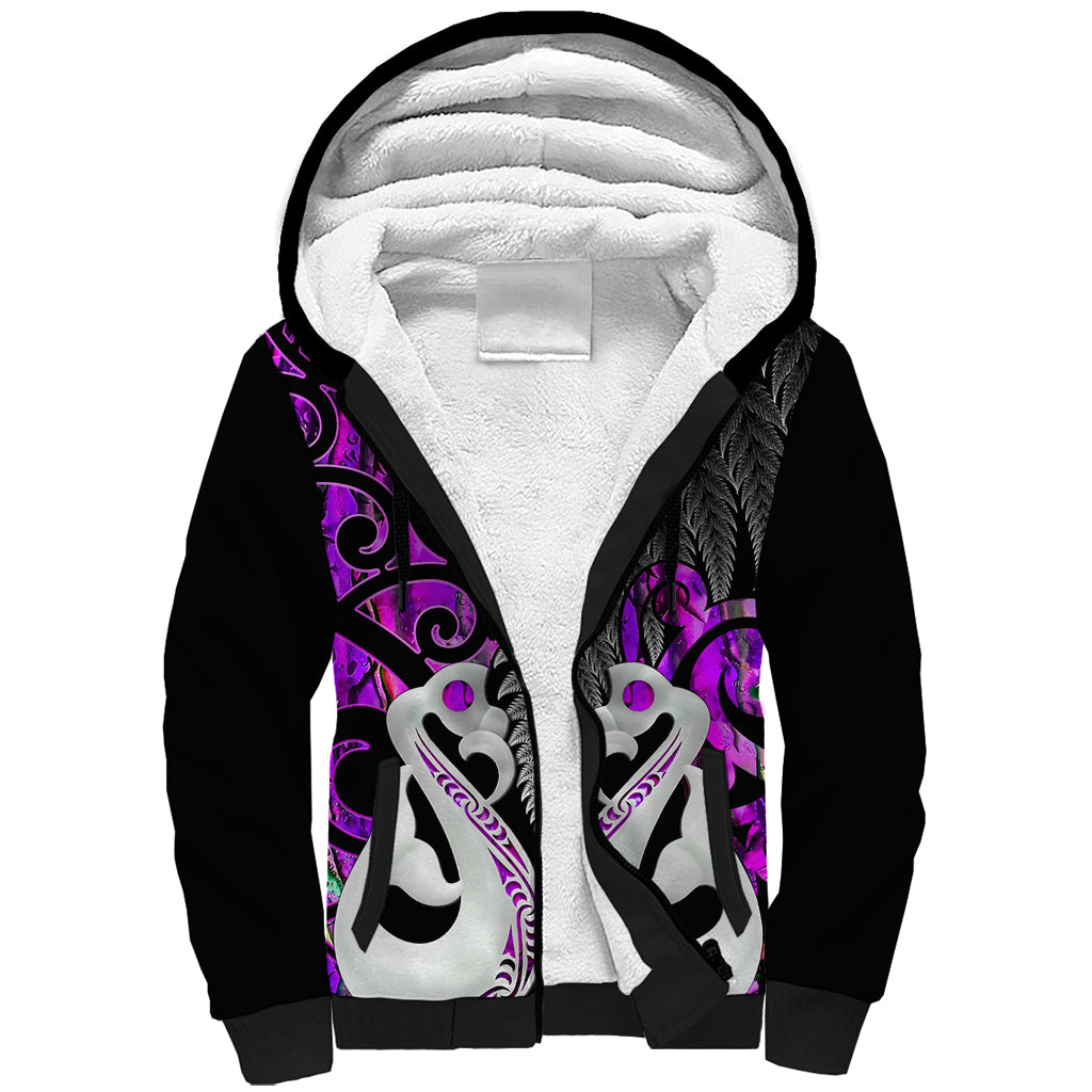 Personalised New Zealand Sherpa Hoodie Te Manaia Mangopare Maori And Fern Purple Style LT14 Unisex Purple - Polynesian Pride
