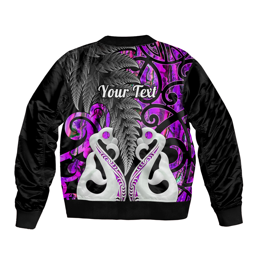 Personalised New Zealand Sleeve Zip Bomber Jacket Te Manaia Mangopare Maori And Fern Purple Style LT14 - Polynesian Pride