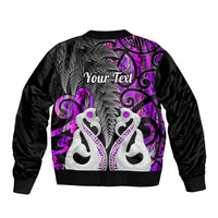Personalised New Zealand Sleeve Zip Bomber Jacket Te Manaia Mangopare Maori And Fern Purple Style LT14 - Polynesian Pride