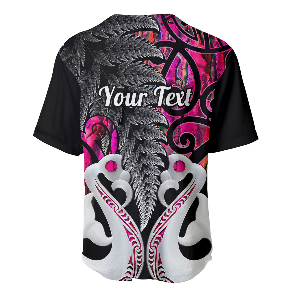 Personalised New Zealand Baseball Jersey Te Manaia Mangopare Maori And Fern Pink Style LT14 - Polynesian Pride