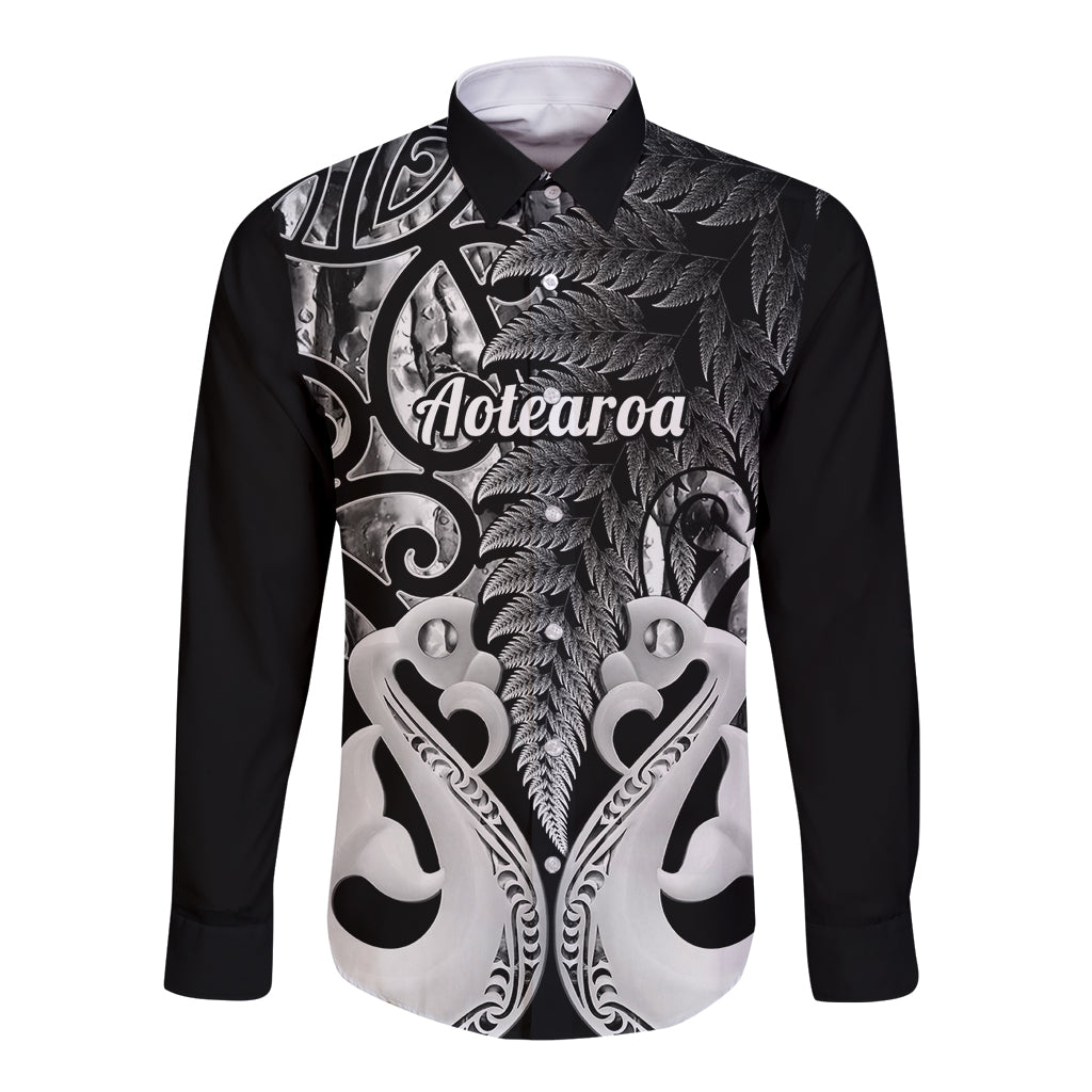 Personalised New Zealand Long Sleeve Button Shirt Te Manaia Mangopare Maori And Fern Black Style LT14 Unisex Black - Polynesian Pride