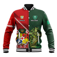 Custom Samoa And Ireland Rugby Baseball Jacket Ikale Tahi With Shamrocks
