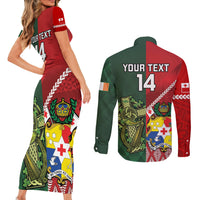 Custom Samoa And Ireland Rugby Couples Matching Short Sleeve Bodycon Dress and Long Sleeve Button Shirt Ikale Tahi With Shamrocks