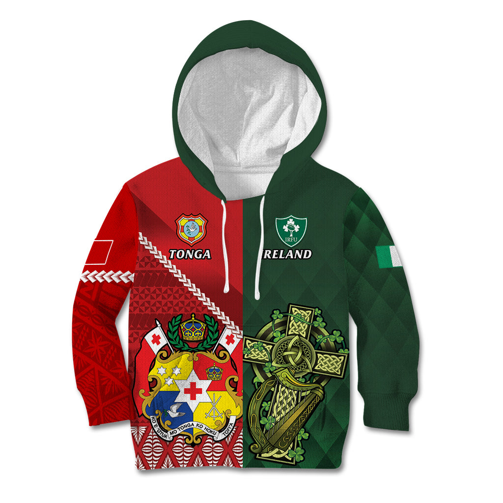 Custom Samoa And Ireland Rugby Kid Hoodie Ikale Tahi With Shamrocks