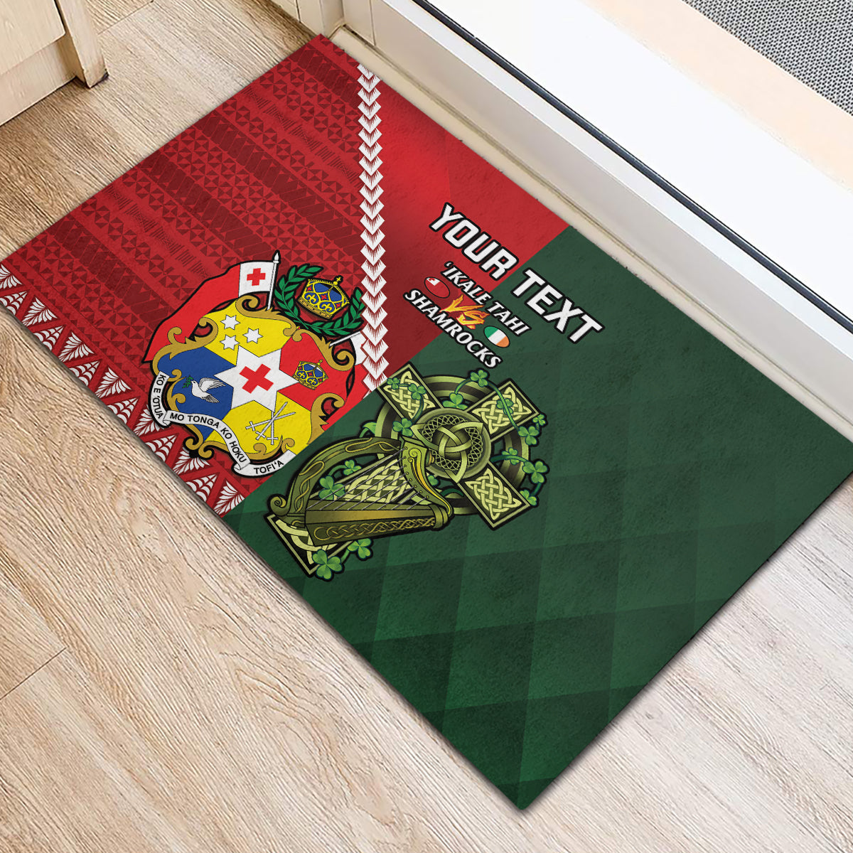 Custom Samoa And Ireland Rugby Rubber Doormat Ikale Tahi With Shamrocks