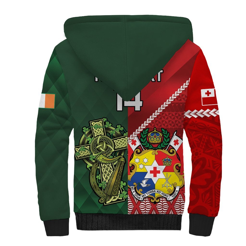 Custom Tonga And Ireland Rugby Sherpa Hoodie Ikale Tahi With Shamrocks LT14 - Polynesian Pride