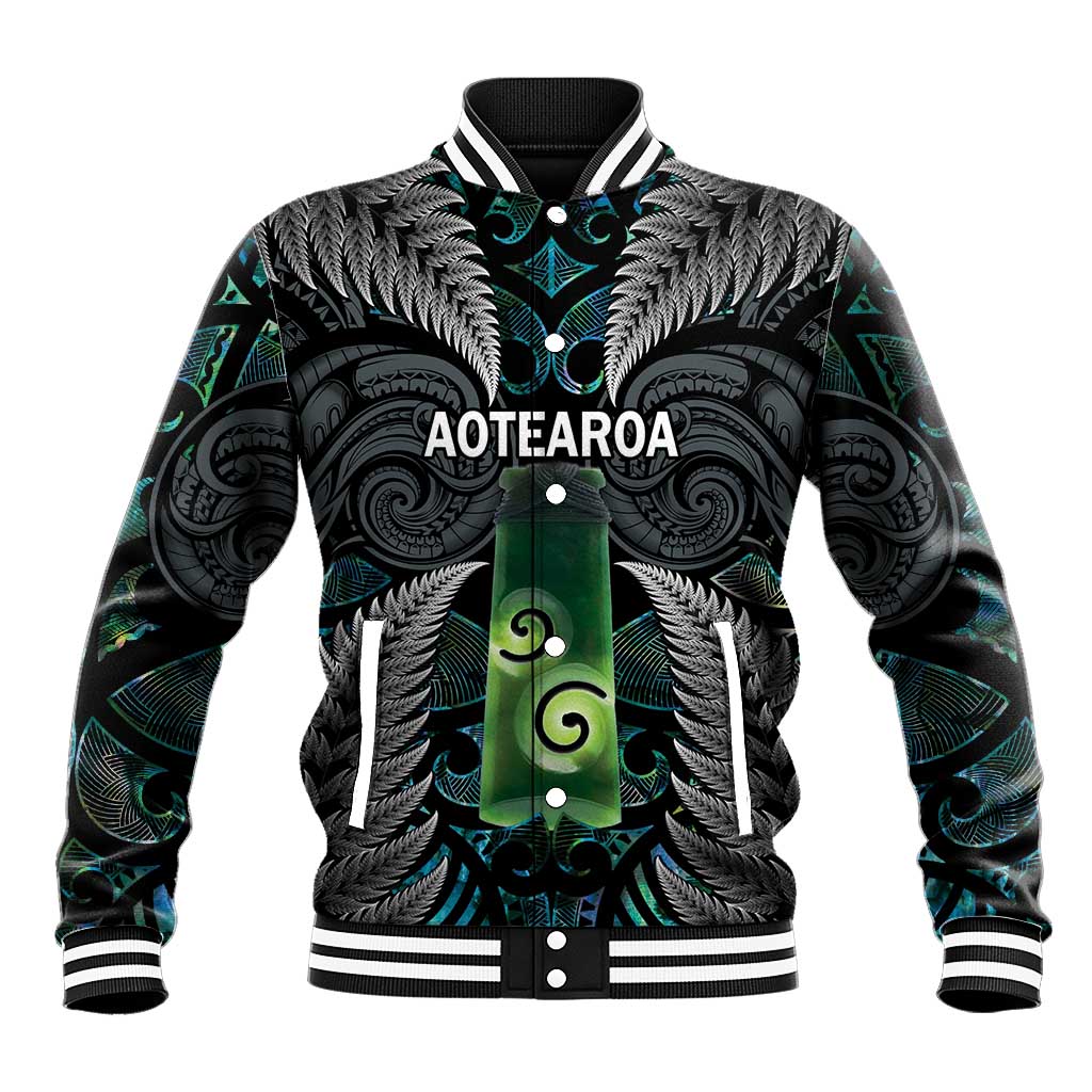 Personalised New Zealand Toki Baseball Jacket Silver Fern Mix Aotearoa Maori Pattern