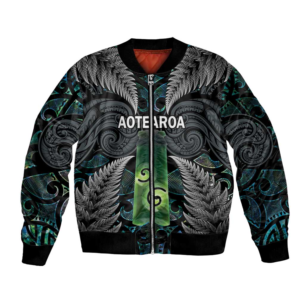 Personalised New Zealand Toki Bomber Jacket Silver Fern Mix Aotearoa Maori Pattern