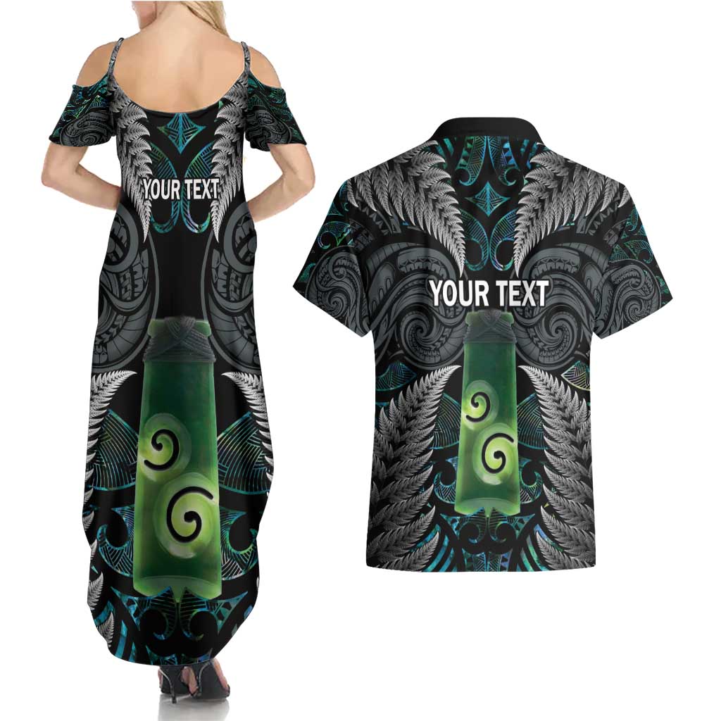 Personalised New Zealand Toki Couples Matching Summer Maxi Dress and Hawaiian Shirt Silver Fern Mix Aotearoa Maori Pattern LT14 - Polynesian Pride