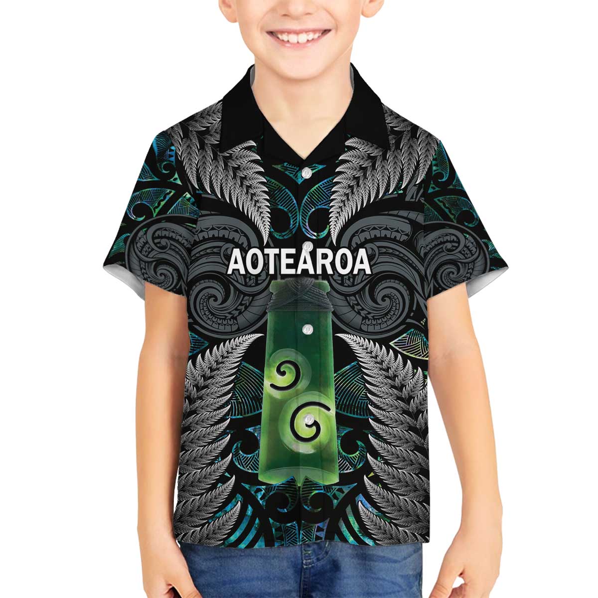 Personalised New Zealand Toki Family Matching Off The Shoulder Long Sleeve Dress and Hawaiian Shirt Silver Fern Mix Aotearoa Maori Pattern