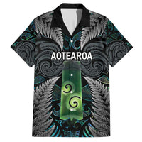 Personalised New Zealand Toki Family Matching Off Shoulder Maxi Dress and Hawaiian Shirt Silver Fern Mix Aotearoa Maori Pattern LT14 Dad's Shirt - Short Sleeve Black - Polynesian Pride