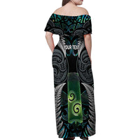 Personalised New Zealand Toki Family Matching Off Shoulder Maxi Dress and Hawaiian Shirt Silver Fern Mix Aotearoa Maori Pattern LT14 - Polynesian Pride