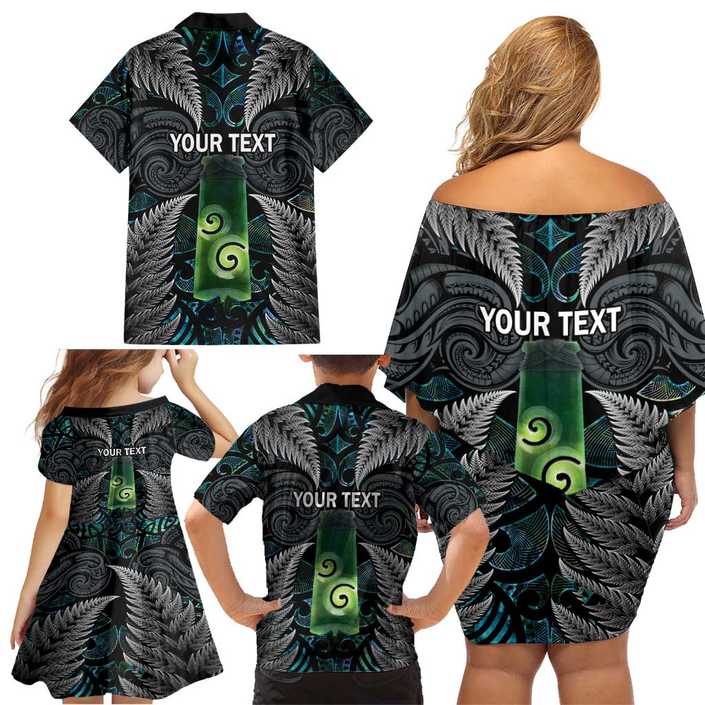 Personalised New Zealand Toki Family Matching Off Shoulder Short Dress and Hawaiian Shirt Silver Fern Mix Aotearoa Maori Pattern LT14 - Polynesian Pride