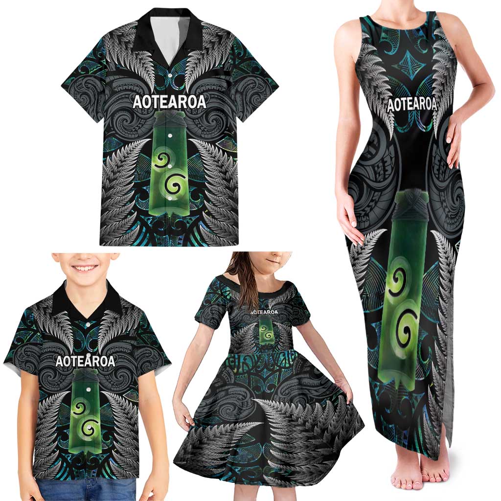 Personalised New Zealand Toki Family Matching Tank Maxi Dress and Hawaiian Shirt Silver Fern Mix Aotearoa Maori Pattern LT14 - Polynesian Pride