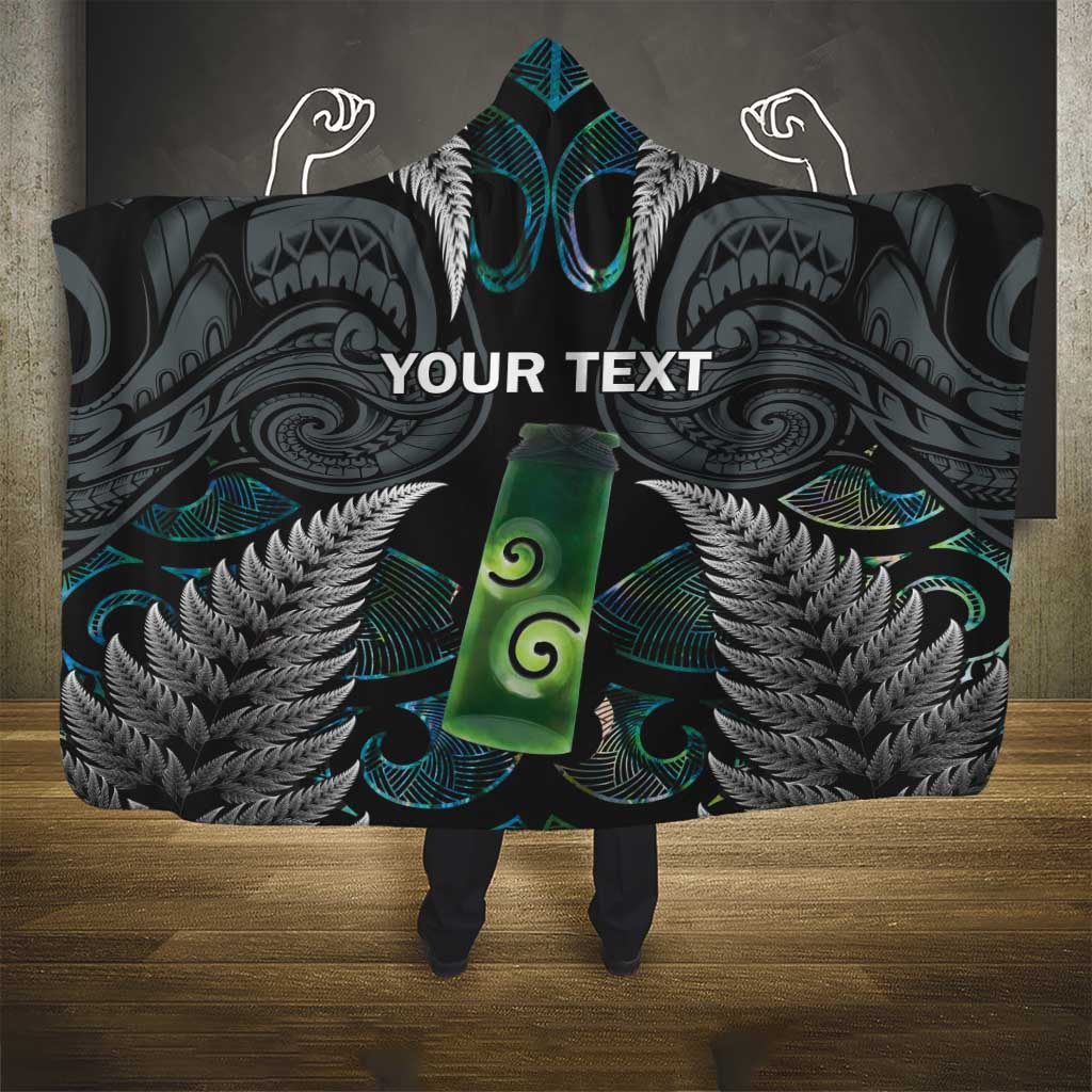 Personalised New Zealand Toki Hooded Blanket Silver Fern Mix Aotearoa Maori Pattern