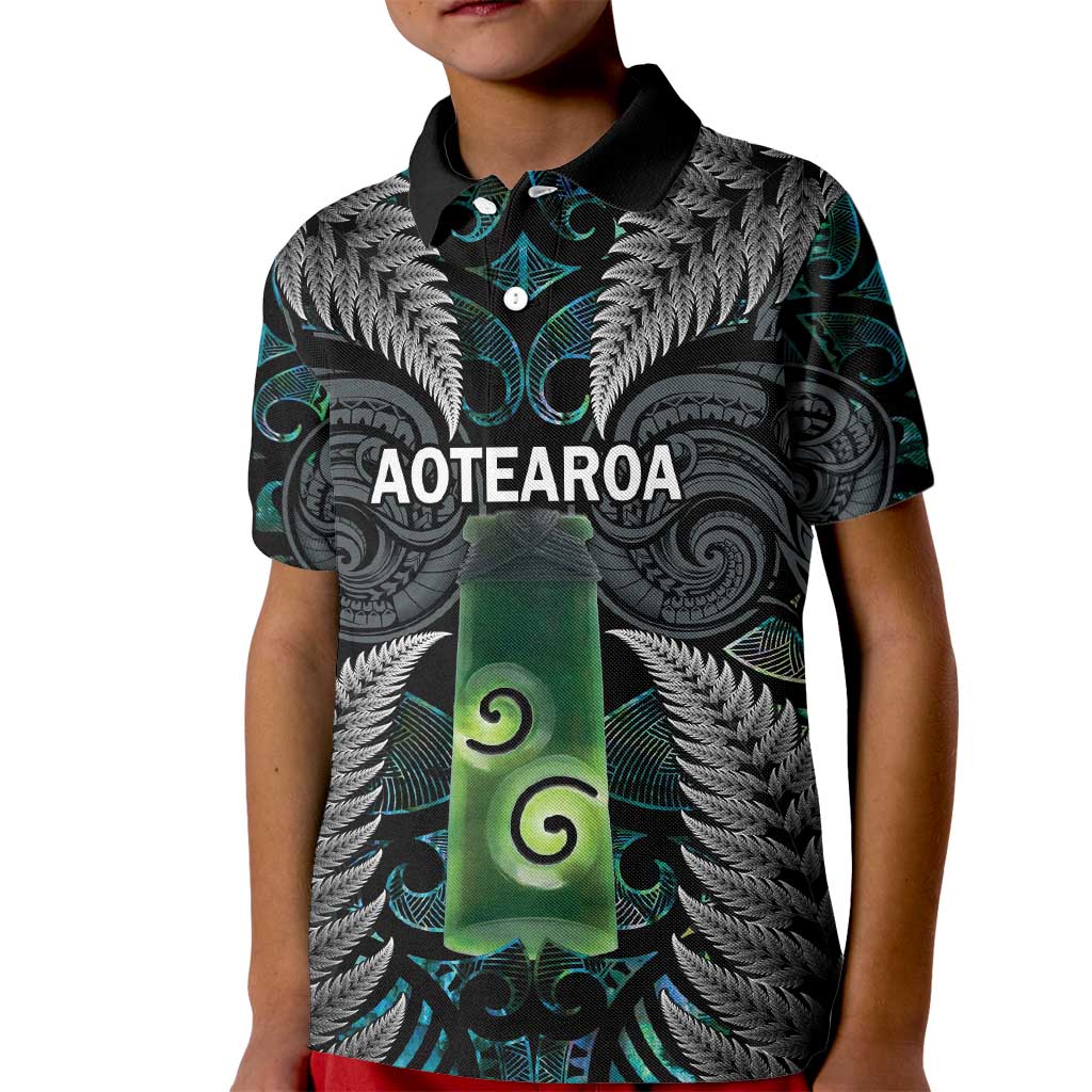 Personalised New Zealand Toki Kid Polo Shirt Silver Fern Mix Aotearoa Maori Pattern LT14 Kid Black - Polynesian Pride