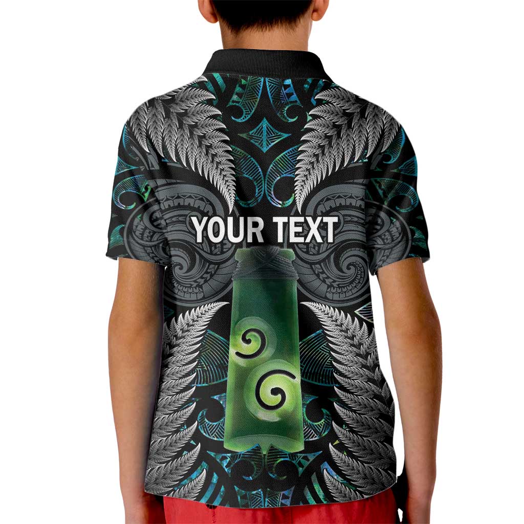 Personalised New Zealand Toki Kid Polo Shirt Silver Fern Mix Aotearoa Maori Pattern