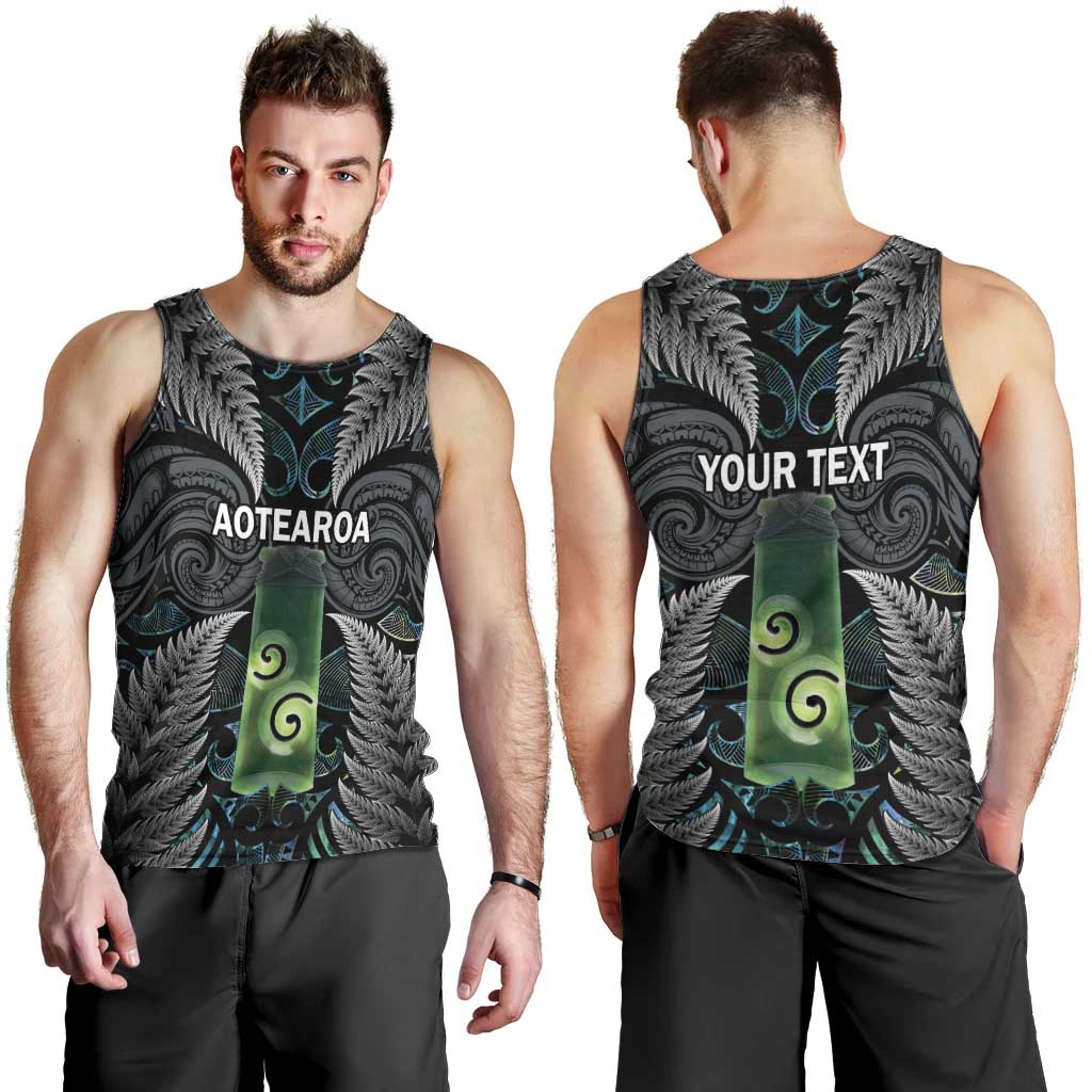 Personalised New Zealand Toki Men Tank Top Silver Fern Mix Aotearoa Maori Pattern
