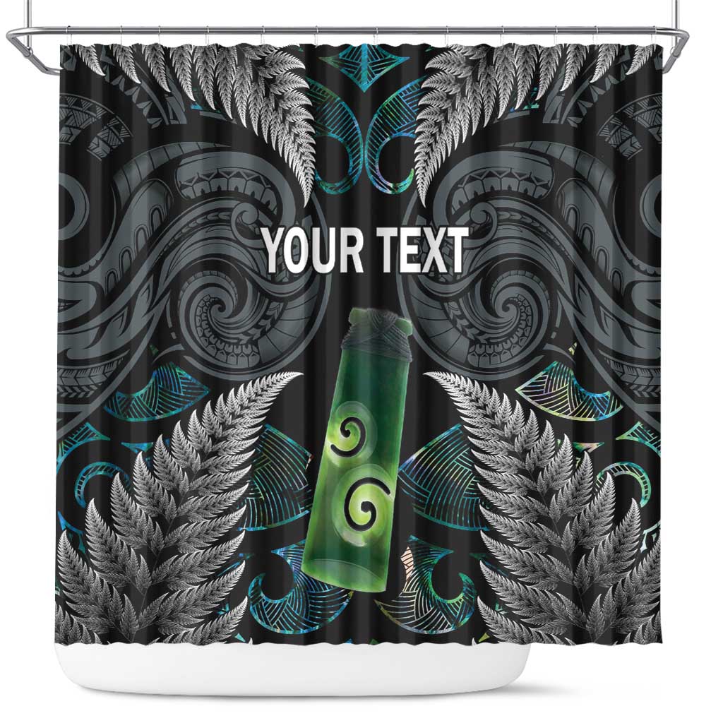 Personalised New Zealand Toki Shower Curtain Silver Fern Mix Aotearoa Maori Pattern LT14 Black - Polynesian Pride