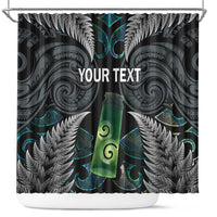 Personalised New Zealand Toki Shower Curtain Silver Fern Mix Aotearoa Maori Pattern LT14 Black - Polynesian Pride