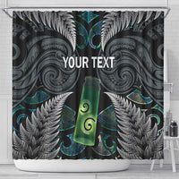Personalised New Zealand Toki Shower Curtain Silver Fern Mix Aotearoa Maori Pattern LT14 - Polynesian Pride
