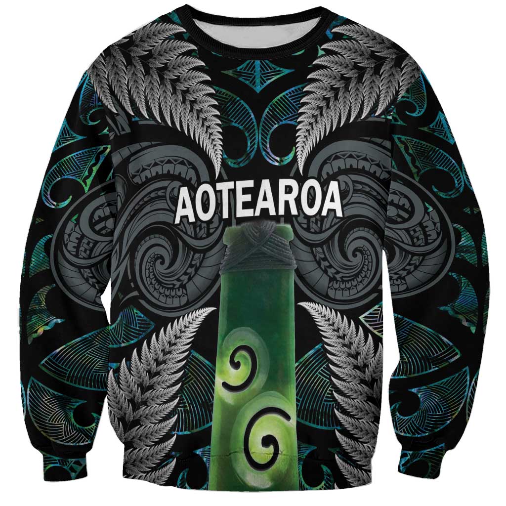 Personalised New Zealand Toki Sweatshirt Silver Fern Mix Aotearoa Maori Pattern LT14 Unisex Black - Polynesian Pride