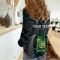 Personalised New Zealand Toki Women Casual Shirt Silver Fern Mix Aotearoa Maori Pattern LT14 - Polynesian Pride