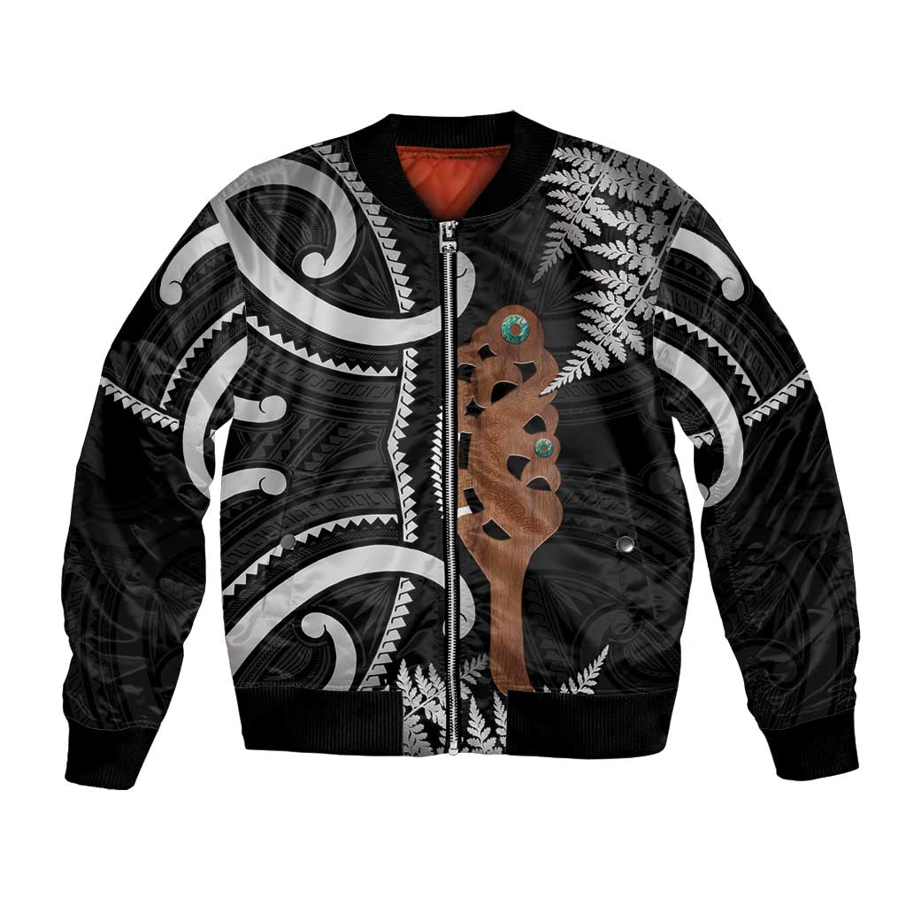New Zealand Maripi Bomber Jacket Silver Fern Mix Aotearoa Maori Pattern