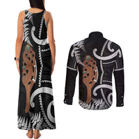New Zealand Maripi Couples Matching Tank Maxi Dress and Long Sleeve Button Shirt Silver Fern Mix Aotearoa Maori Pattern LT14 - Polynesian Pride