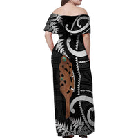 New Zealand Maripi Family Matching Off Shoulder Maxi Dress and Hawaiian Shirt Silver Fern Mix Aotearoa Maori Pattern LT14 - Polynesian Pride
