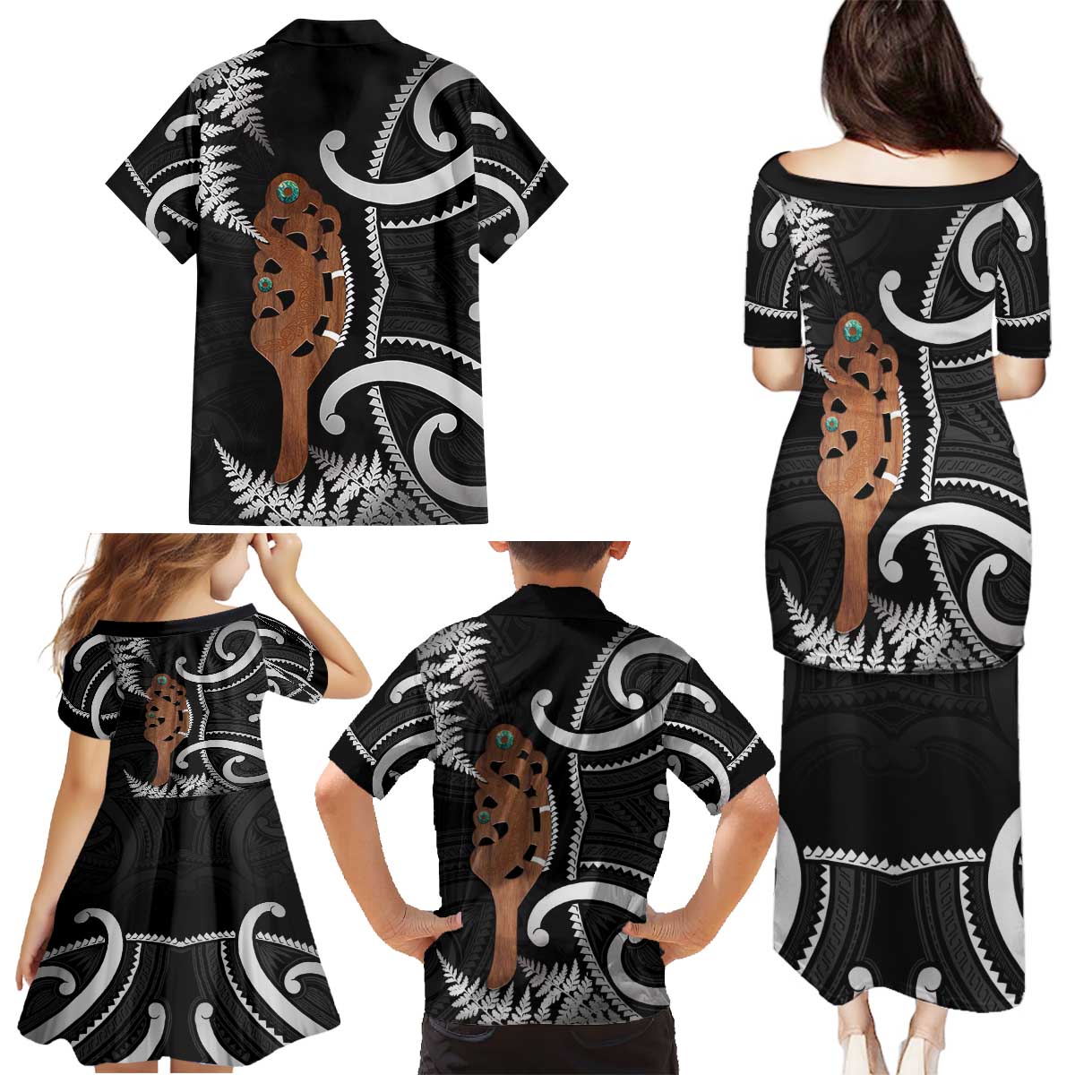 New Zealand Maripi Family Matching Puletasi and Hawaiian Shirt Silver Fern Mix Aotearoa Maori Pattern LT14 - Polynesian Pride