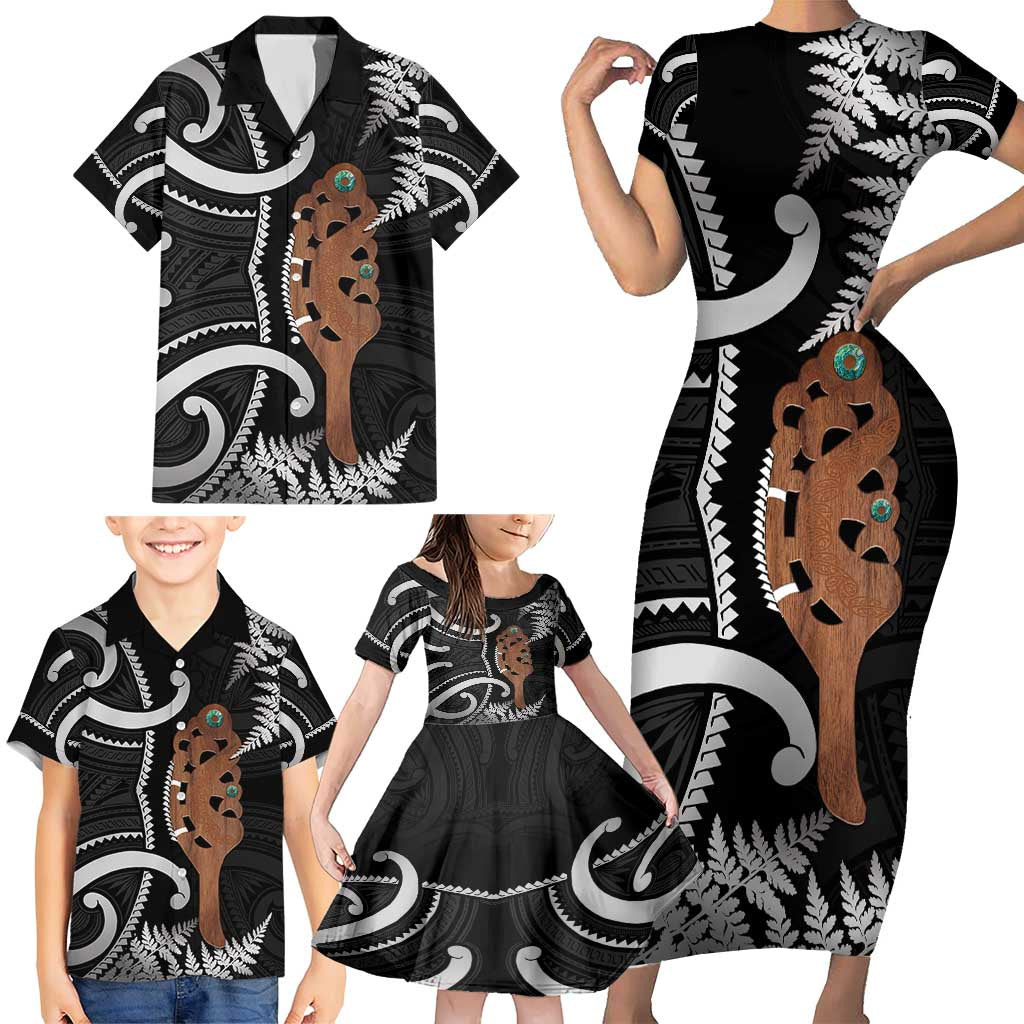 New Zealand Maripi Family Matching Short Sleeve Bodycon Dress and Hawaiian Shirt Silver Fern Mix Aotearoa Maori Pattern LT14 - Polynesian Pride