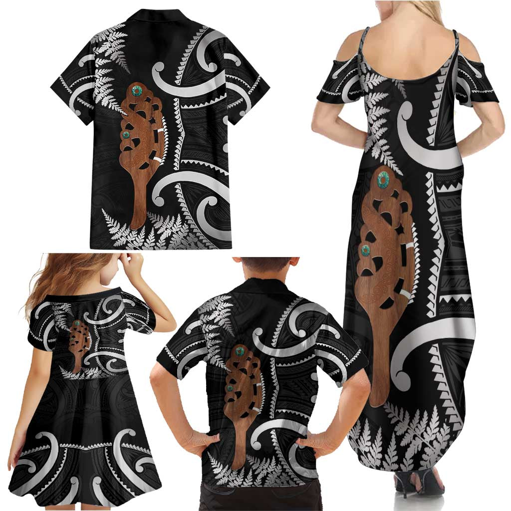 New Zealand Maripi Family Matching Summer Maxi Dress and Hawaiian Shirt Silver Fern Mix Aotearoa Maori Pattern LT14 - Polynesian Pride