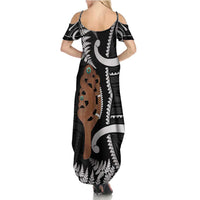 New Zealand Maripi Family Matching Summer Maxi Dress and Hawaiian Shirt Silver Fern Mix Aotearoa Maori Pattern LT14 - Polynesian Pride