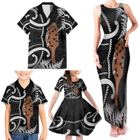 New Zealand Maripi Family Matching Tank Maxi Dress and Hawaiian Shirt Silver Fern Mix Aotearoa Maori Pattern LT14 - Polynesian Pride