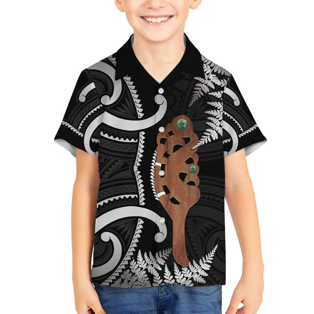 New Zealand Maripi Family Matching Tank Maxi Dress and Hawaiian Shirt Silver Fern Mix Aotearoa Maori Pattern LT14 Son's Shirt Black - Polynesian Pride