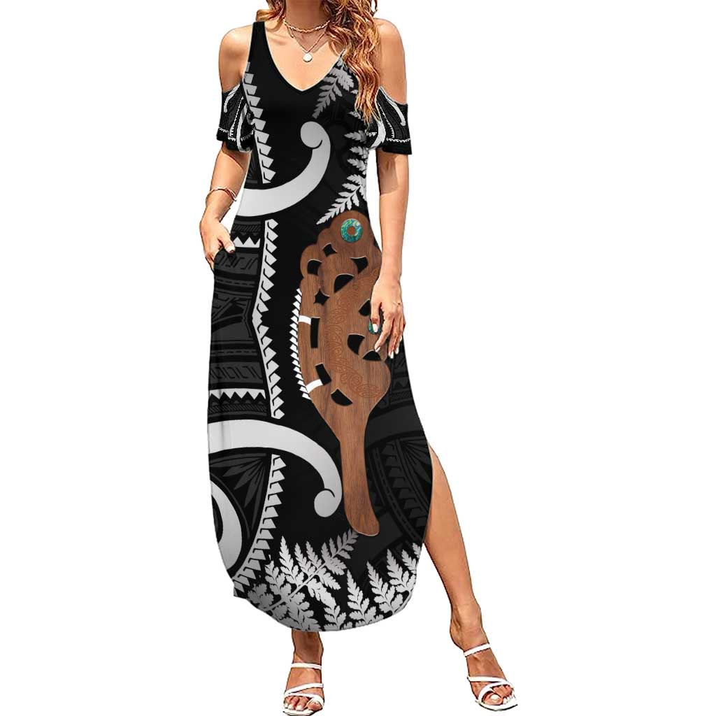 New Zealand Maripi Summer Maxi Dress Silver Fern Mix Aotearoa Maori Pattern