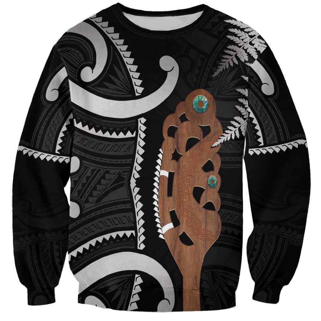 New Zealand Maripi Sweatshirt Silver Fern Mix Aotearoa Maori Pattern LT14 Unisex Black - Polynesian Pride
