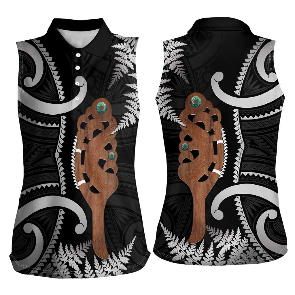 New Zealand Maripi Women Sleeveless Polo Shirt Silver Fern Mix Aotearoa Maori Pattern