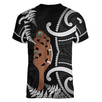 New Zealand Maripi Women V-Neck T-Shirt Silver Fern Mix Aotearoa Maori Pattern LT14 - Polynesian Pride