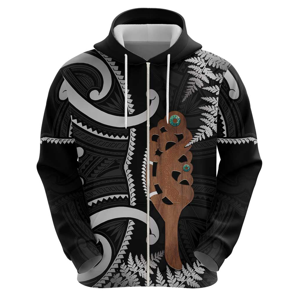 New Zealand Maripi Zip Hoodie Silver Fern Mix Aotearoa Maori Pattern