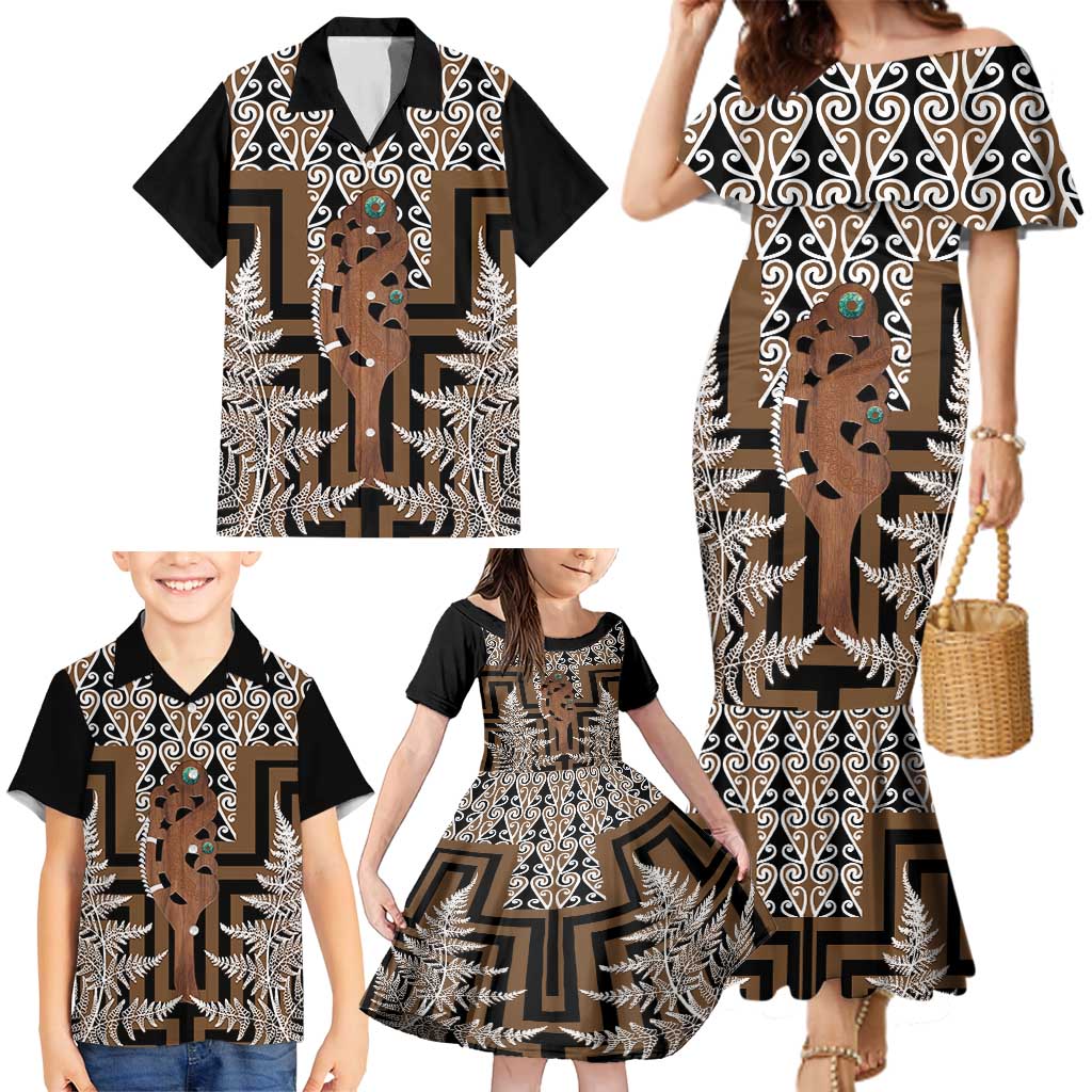 New Zealand Family Matching Mermaid Dress and Hawaiian Shirt Maori Maripi Knife With Poutama Art LT14 - Polynesian Pride