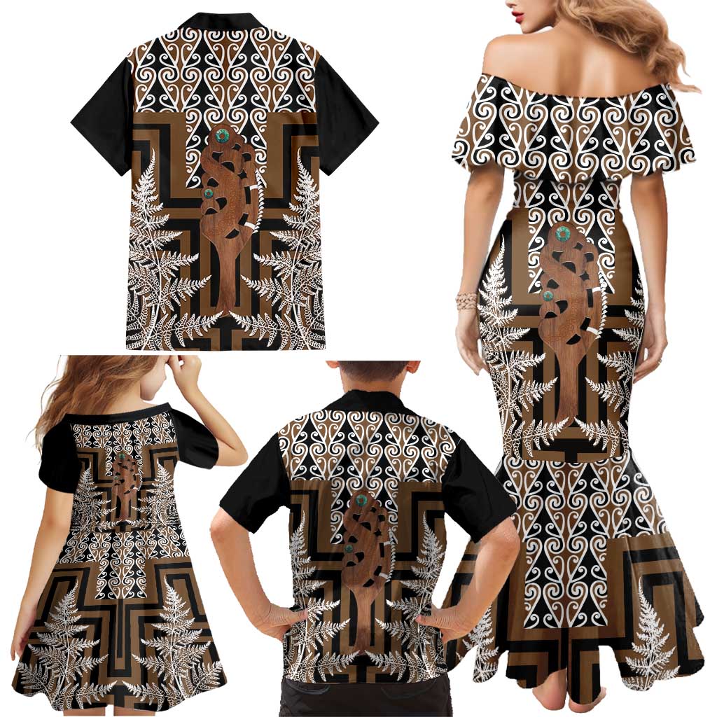 New Zealand Family Matching Mermaid Dress and Hawaiian Shirt Maori Maripi Knife With Poutama Art LT14 - Polynesian Pride