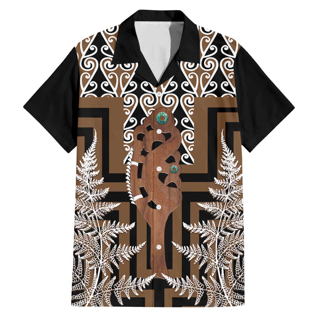 New Zealand Family Matching Mermaid Dress and Hawaiian Shirt Maori Maripi Knife With Poutama Art LT14 Dad's Shirt - Short Sleeve Brown - Polynesian Pride