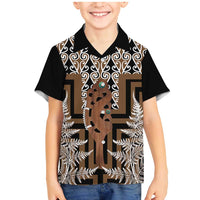 New Zealand Family Matching Mermaid Dress and Hawaiian Shirt Maori Maripi Knife With Poutama Art LT14 Son's Shirt Brown - Polynesian Pride