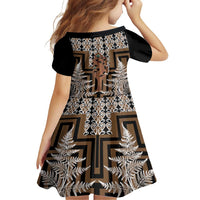 New Zealand Family Matching Off Shoulder Short Dress and Hawaiian Shirt Maori Maripi Knife With Poutama Art LT14 - Polynesian Pride