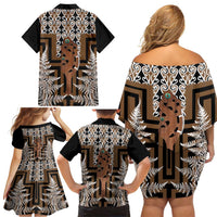New Zealand Family Matching Off Shoulder Short Dress and Hawaiian Shirt Maori Maripi Knife With Poutama Art LT14 - Polynesian Pride