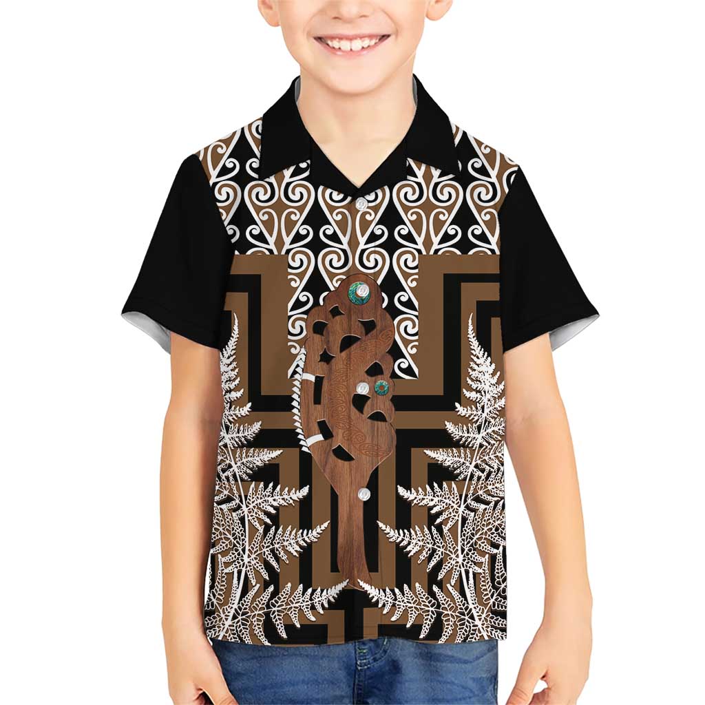 New Zealand Family Matching Short Sleeve Bodycon Dress and Hawaiian Shirt Maori Maripi Knife With Poutama Art LT14 Son's Shirt Brown - Polynesian Pride