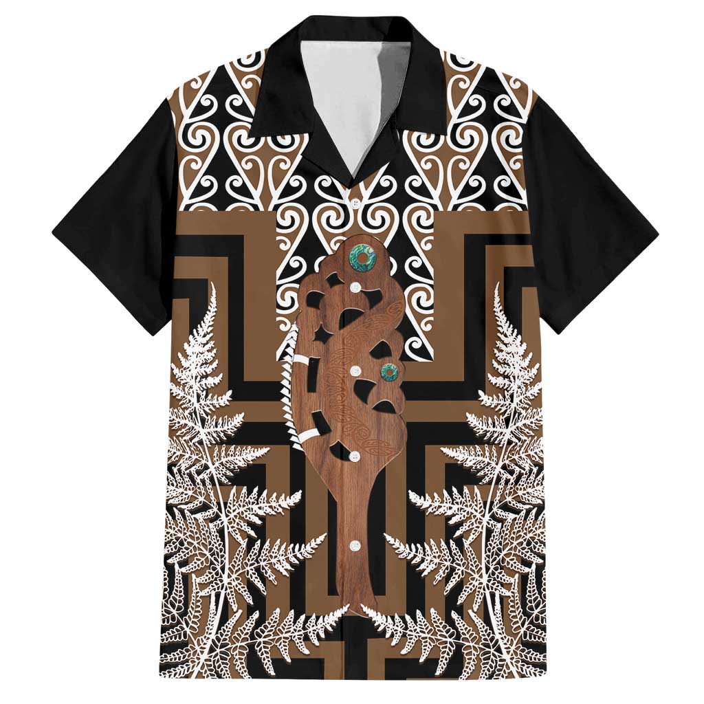 New Zealand Family Matching Summer Maxi Dress and Hawaiian Shirt Maori Maripi Knife With Poutama Art LT14 Dad's Shirt - Short Sleeve Brown - Polynesian Pride