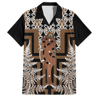 New Zealand Family Matching Summer Maxi Dress and Hawaiian Shirt Maori Maripi Knife With Poutama Art LT14 Dad's Shirt - Short Sleeve Brown - Polynesian Pride